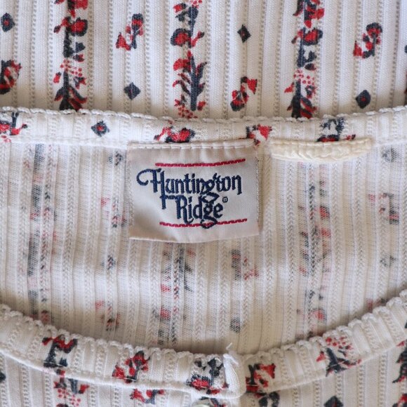 Huntington Ridge Women's Sz S/M Floral Button Down Crew Short Sleeve T-Shirt Top - Picture 9 of 9